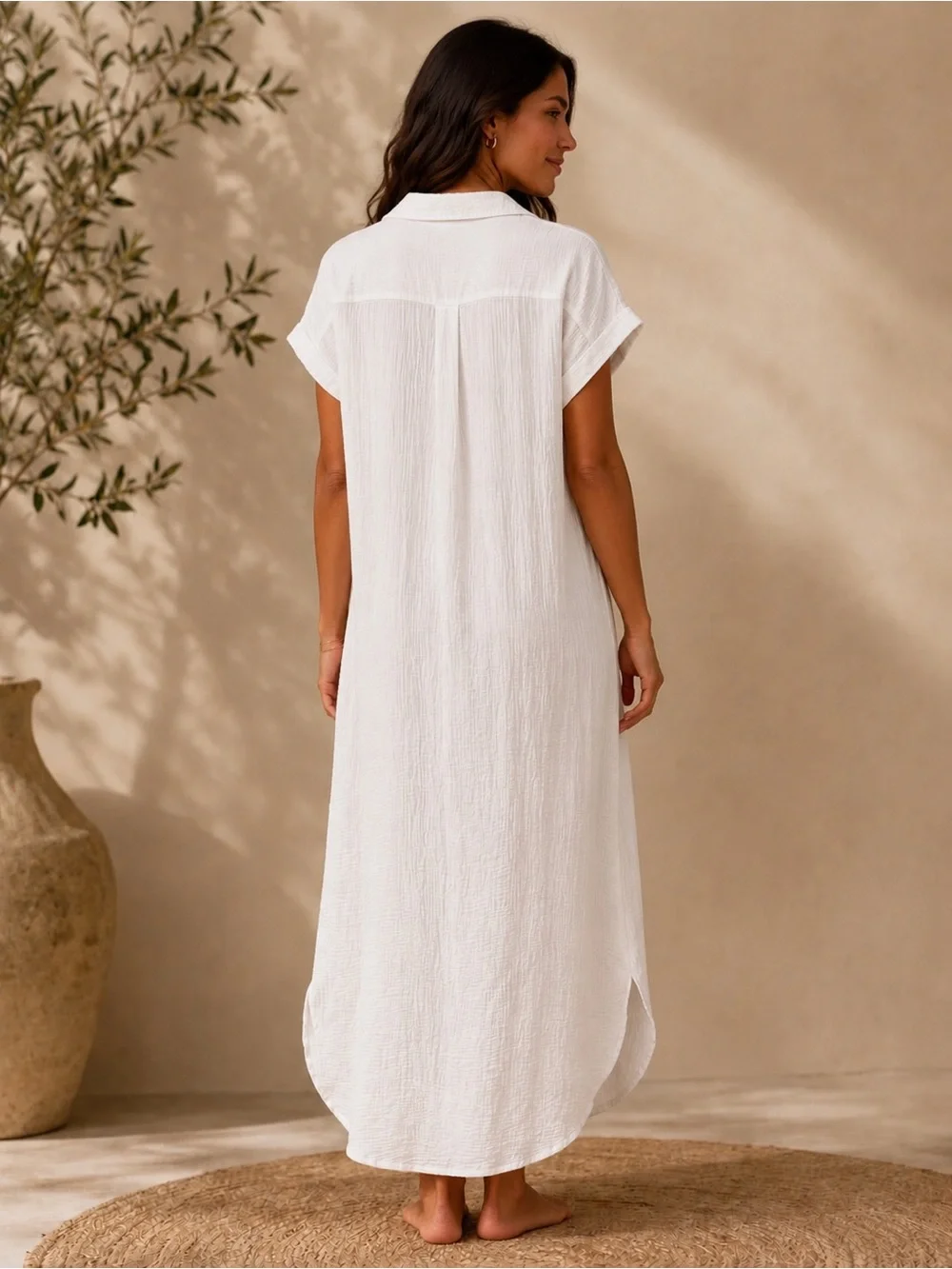 White Button-Front Dress